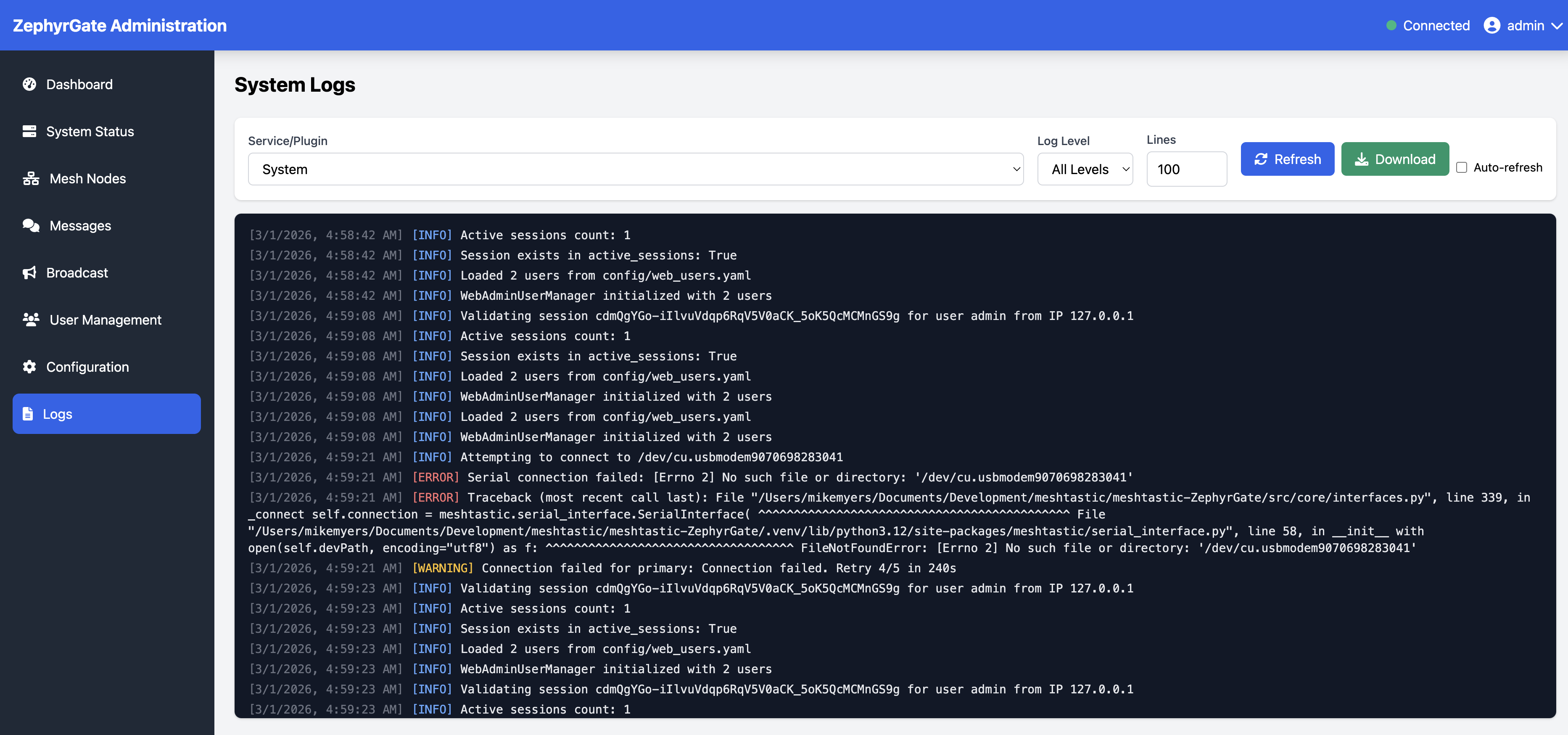Real-time System Logs